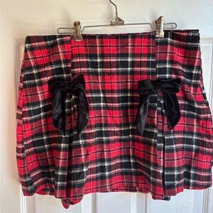 NWOT Arula Red Black Plaid Bow Mini Skort 0X Holiday Coquette Bows